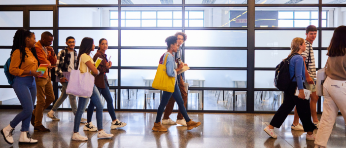 Students across school hallway