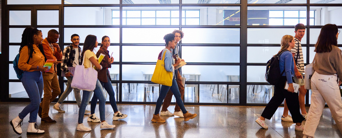 Students across school hallway
